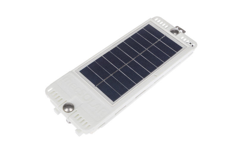 Bild einer mecSOLAR Einheit, Solar Telematik Lösung für wartungsfreies GPS Tracking von Gütern und Containern.